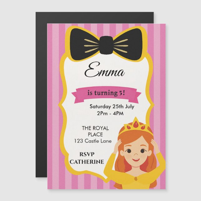 Pink Princess Birthday Invite | zazzlemade (Front/Back)