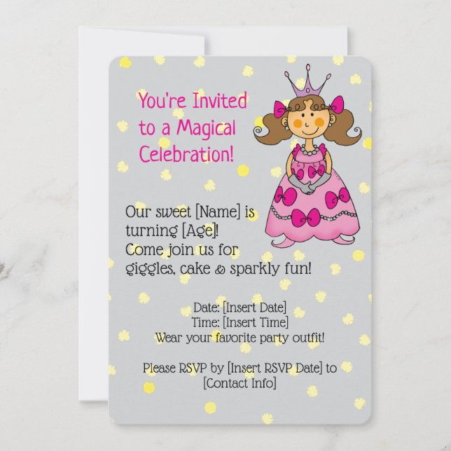 Pink Princess Birthday Party Invitation   (Front)
