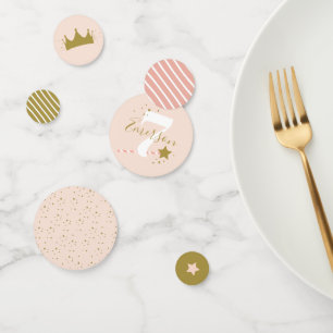 Pink princess birthday party table confetti