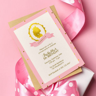 Pink Princess Cameo Girl Birthday Invitation