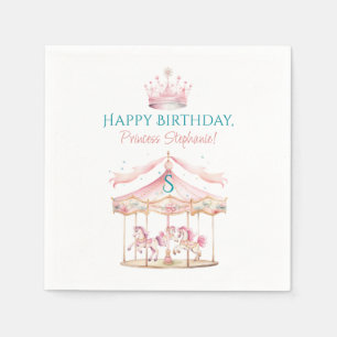 Pink Princess Carousel Magical 1st Birthday Girl Napkin