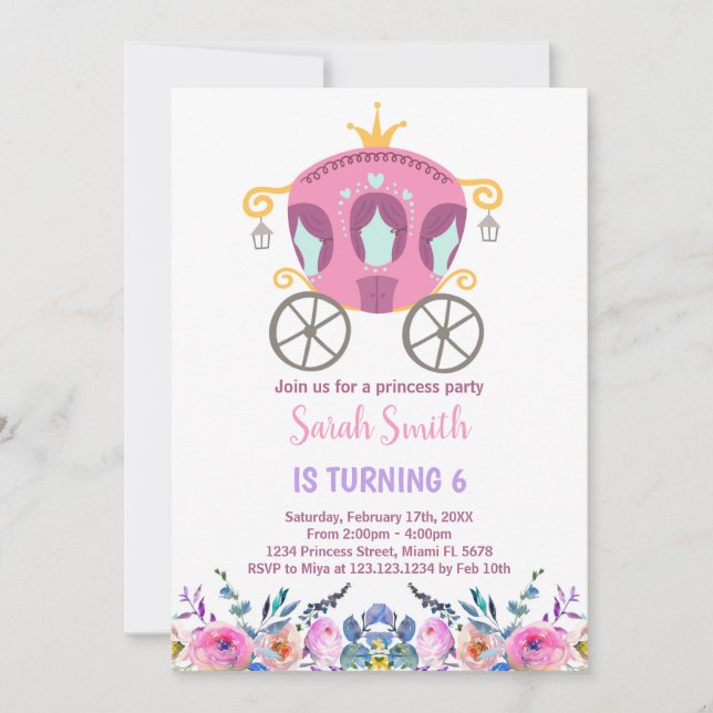 Pink Princess Carriage Birthday Invitation (Front)