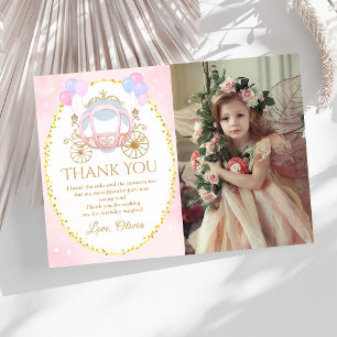 Pink Princess Carriage Birthday Photo Thank You Card