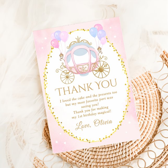 Pink Princess Carriage Birthday Thank You Card (Creator Uploaded)