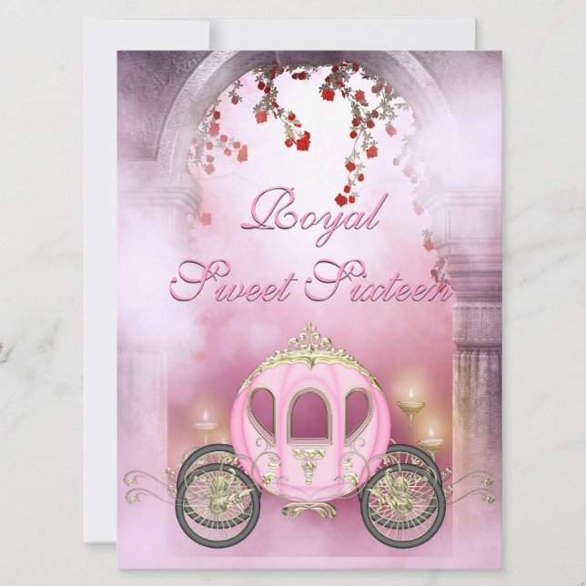 Pink Princess Carriage Enchanted Sweet 16 Invitation (Front)