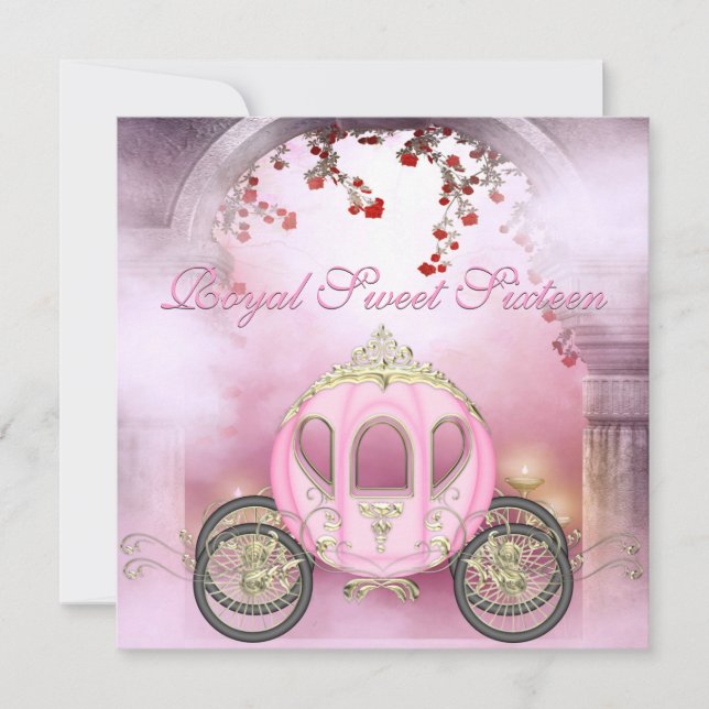 Pink Princess Carriage Enchanted Sweet 16 Invitation (Front)