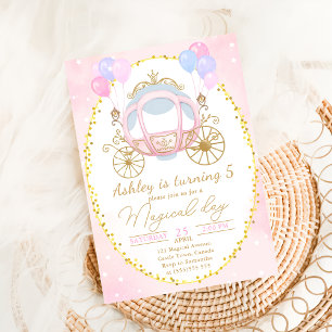 Pink Princess Carriage Girl Birthday Party Invitation