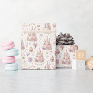 Pink Princess Castle 1st Birthday Wrapping Paper