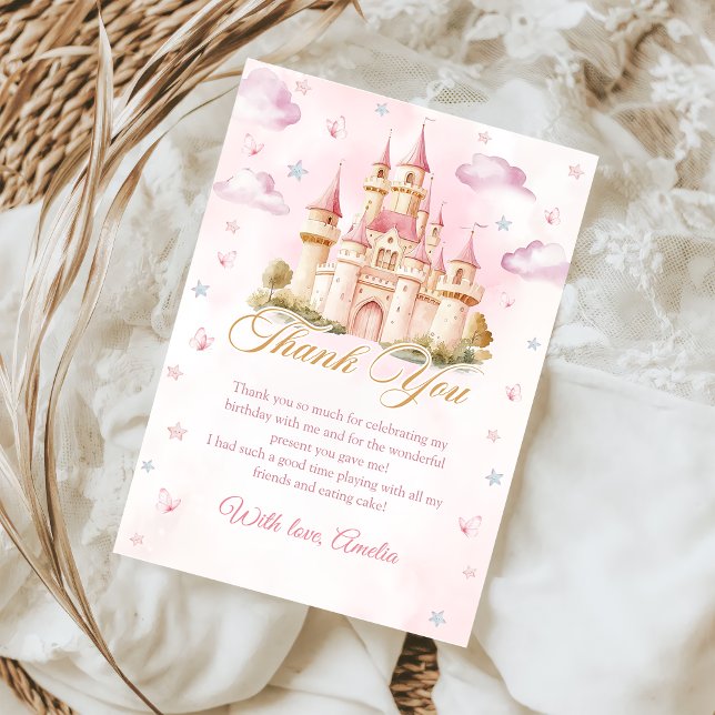 Pink Princess Castle Birthday Thank You Card (Creator Uploaded)