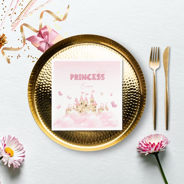 Pink Princess Castle Butterfly Enchanting Paper  Napkin (Creator Uploaded)