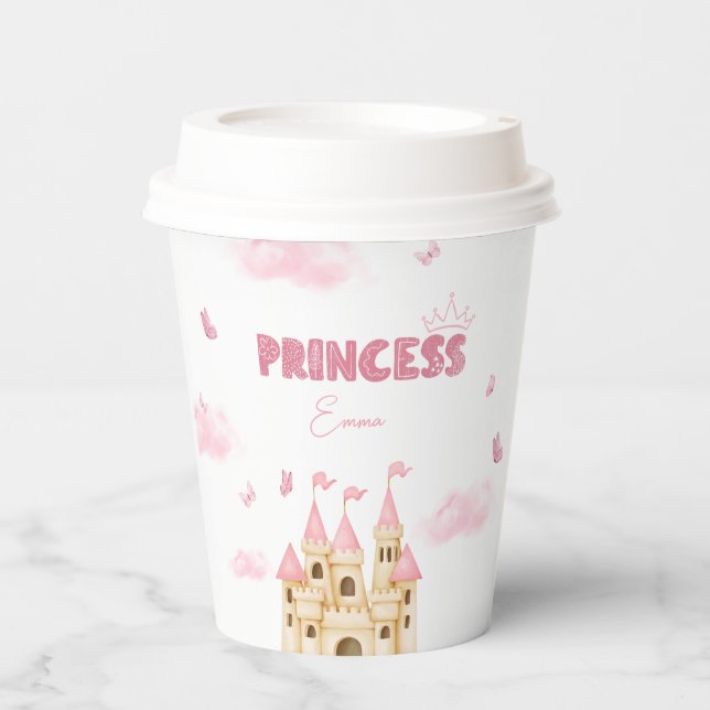 Pink Princess Castle Butterfly Enchanting Party Paper Cups (Front)