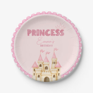 Pink Princess Castle Floral Enchanting Birthday Paper Plate