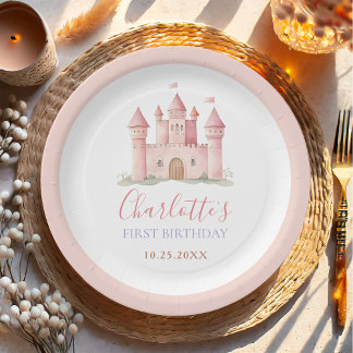 Pink Princess Castle Girl 1st Birthday  Paper Plate
