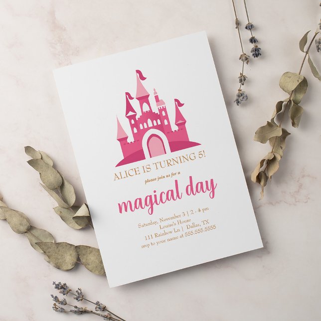 Pink Princess Castle Girl Birthday Party Invitation (Creator Uploaded)
