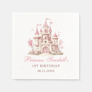 Pink Princess Castle Girl's Birthday Party Napkin