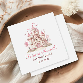 Pink Princess Castle Girl's Birthday Party Napkin