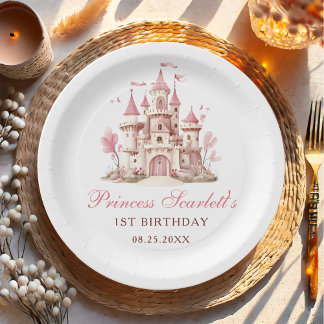Pink Princess Castle Girl's Birthday Party Paper Plate