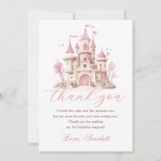 Pink Princess Castle Girl's Birthday Party Thank You Card
