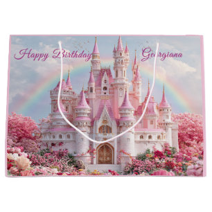 Pink Princess Castle Rainbow Clouds Large Gift Bag