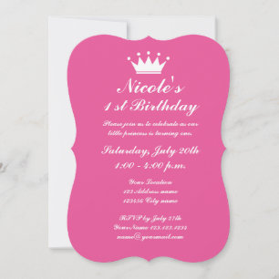Pink princess crown 1st Birthday party invitations