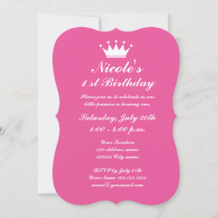 Pink princess crown 1st Birthday party invitations