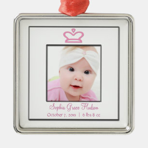 Pink Princess Crown Baby Girl Photo Ornament