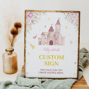 Pink Princess Crown Birthday Custom Table Sign