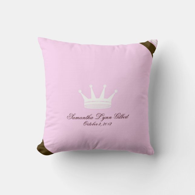 Pink Princess Crown Custom Baby Pillow (Front)