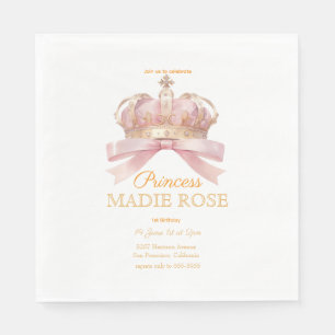Pink Princess Crown Fairytale Birthday Napkin