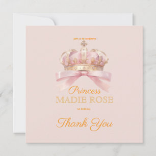 Pink Princess Crown Fairytale Birthday Thank You Card