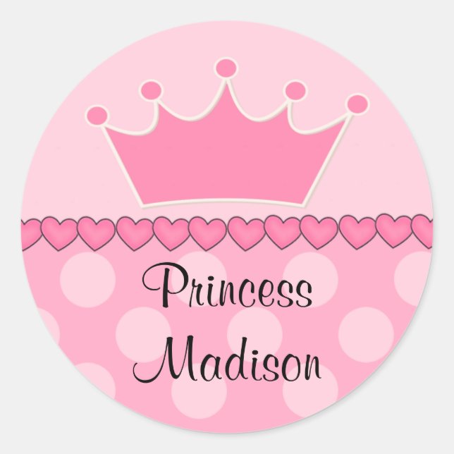 Pink Princess Crown Happy Birthday Sticker (Front)