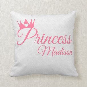 Pink Princess Crown Heart Tiara Personalised Name Cushion