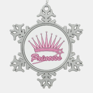 Pink Princess Crown Snowflake Pewter Christmas Ornament