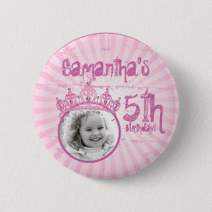 Pink Princess Crown Tiara Jewelled Photo Button