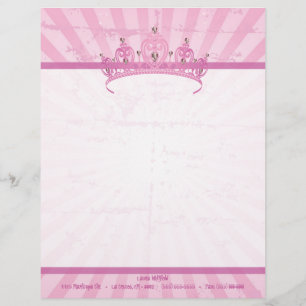 Pink Princess Crown Tiara Letterhead Stationery
