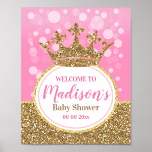 Pink princess crown Welcome Sign Girl Shower gold