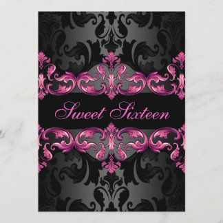 Pink Princess Damask Sweet16 Birthday Invite