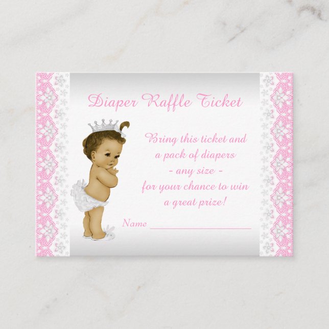 Pink Princess Diaper Raffle Ticket Enclosure Card (Front)