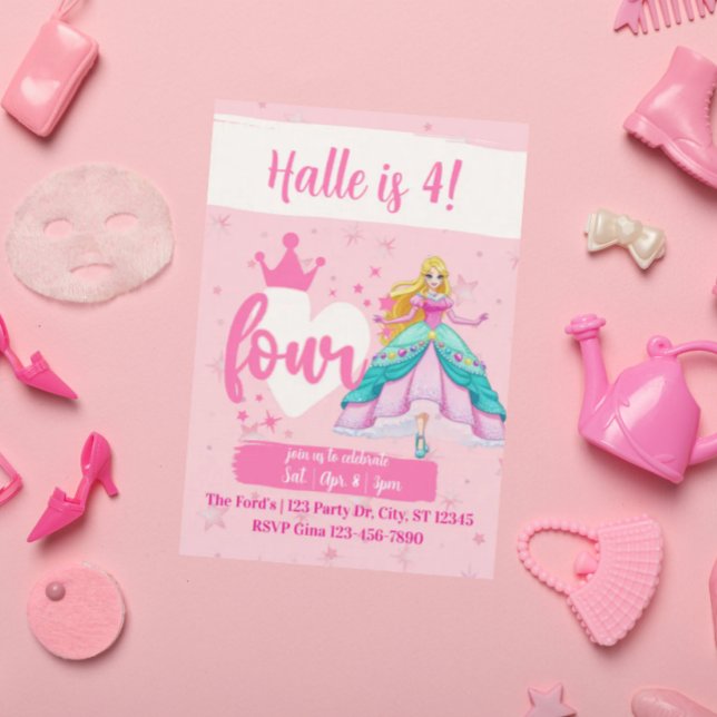 Pink Princess Doll, 4th Birthday Invitation (Creator Uploaded)