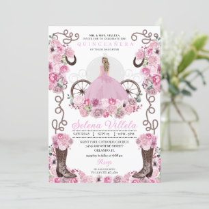 Pink Princess Dress & Boots Quinceañera Invitation