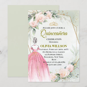 Pink Princess Dress Quinceanera Invitation