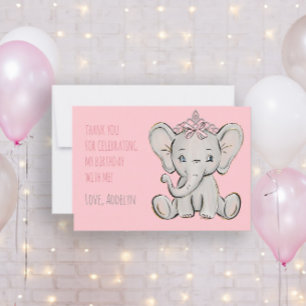 Pink Princess Elephant Birthday Thank You