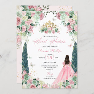 Pink Princess Enchanted Garden Sweet Sixteen Invitation