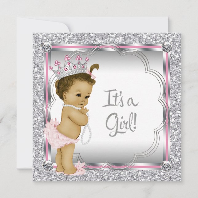 Pink Princess Ethnic African American Baby Shower Invitation (Front)