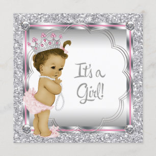 Pink Princess Ethnic African American Baby Shower Invitation