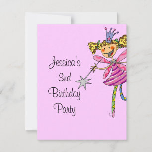 pink princess fairy 3rd birthday girl invitation