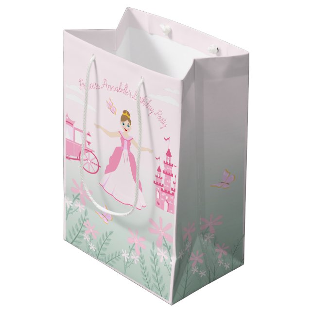 Pink Princess Fantasy Birthday Party Medium Gift Bag (Front Angled)