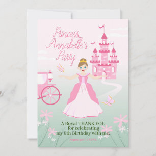 Pink Princess Fantasy Birthday Party Thank You Card