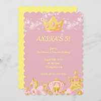 Pink princess girl birthday invitation