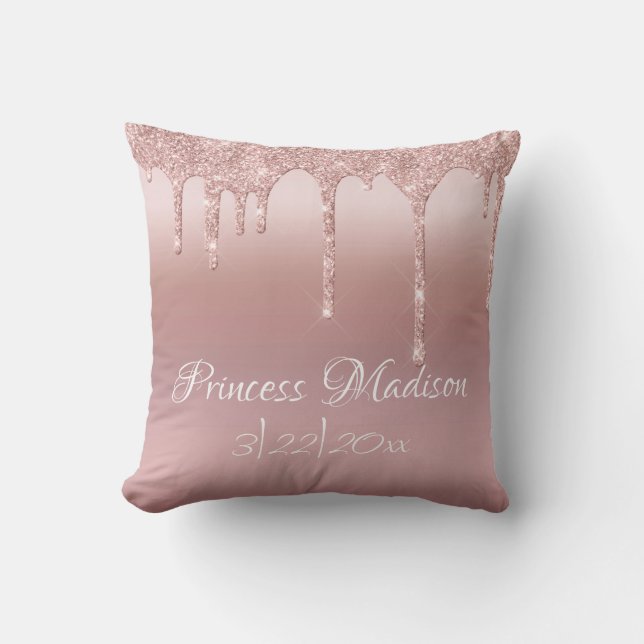 Pink Princess Glitter Elegant Typography Stats Cushion (Front)